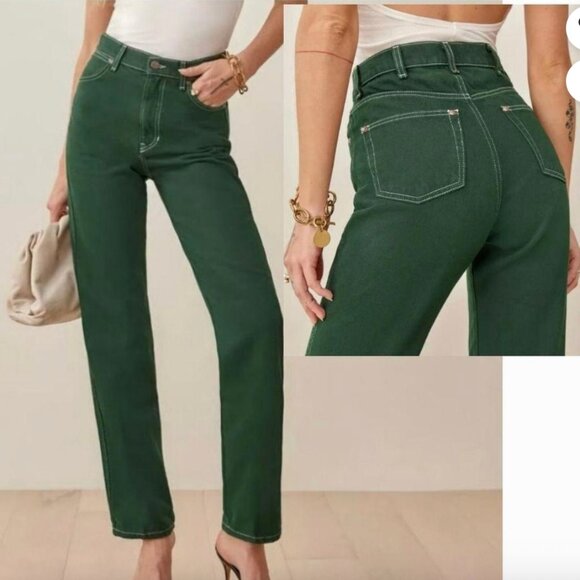 Reformation Women's High Rise "Cowboy" Green Jeans - Picture 3 of 3